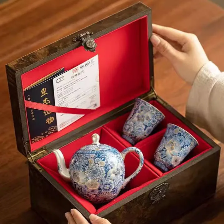 中式复古国风青花美人肩一壶两杯茶具套装E516
