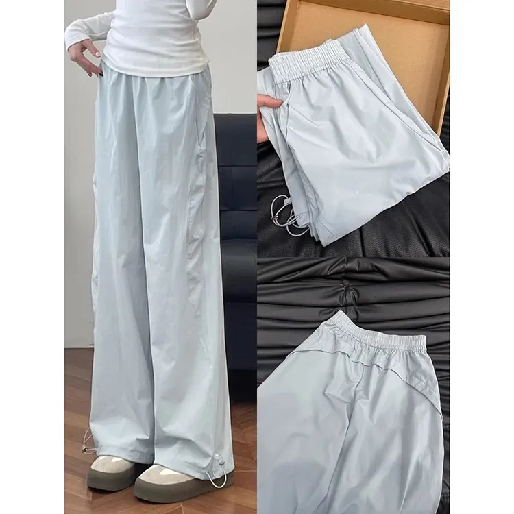 美式速干运动裤女春夏秋2025新款复古高腰直筒休闲防晒阔腿工装裤