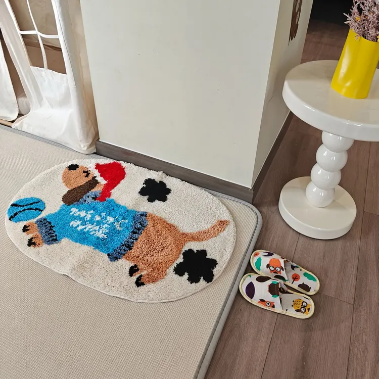 【畅销】腊肠狗50*80可爱红帽适用浴室卧室地毯