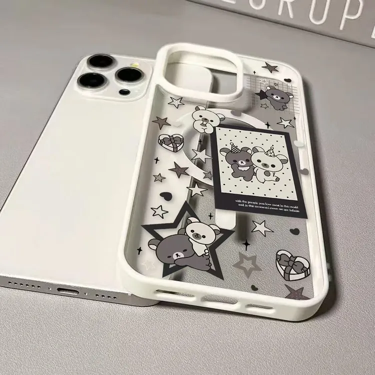 SMBLCE暗黑风轻松熊适用iPhone16/15pro苹果磁吸手机壳13/12/11套