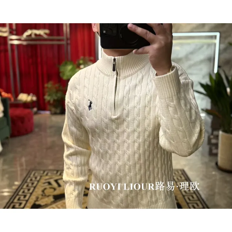 【路易理欧】欧货时尚半拉链设计小马胸标轻奢休闲针织衫0722