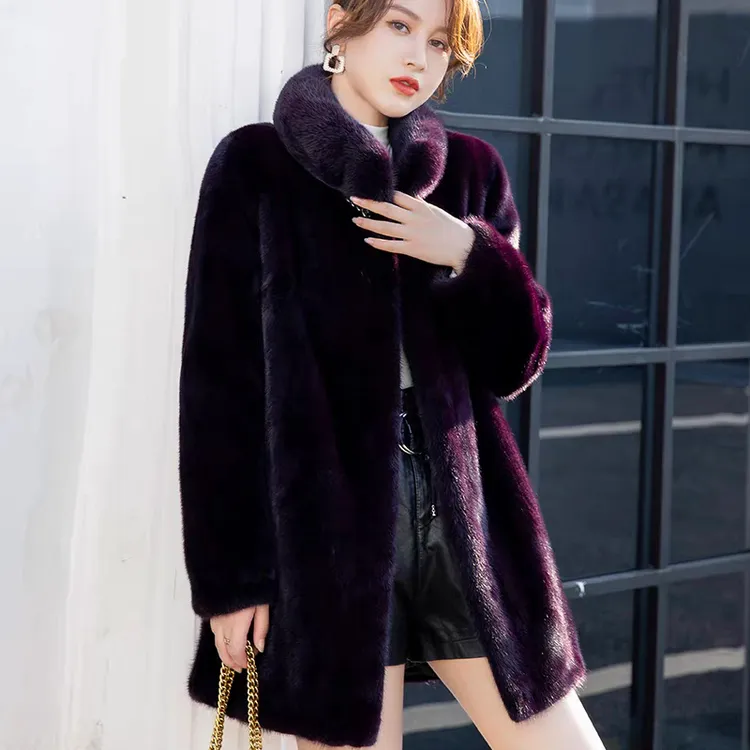 人造皮草 加厚保暖中老年妈妈环保水貂毛毛仿皮草外套女大衣风衣