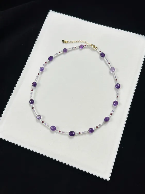 铜合金项链 紫色随型石头锁骨链项链可叠戴小众百搭轻奢