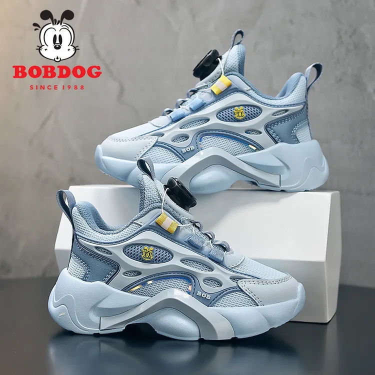 巴布豆男童运动鞋网面透气2025春秋新款时尚轻便软底皮面儿童鞋子