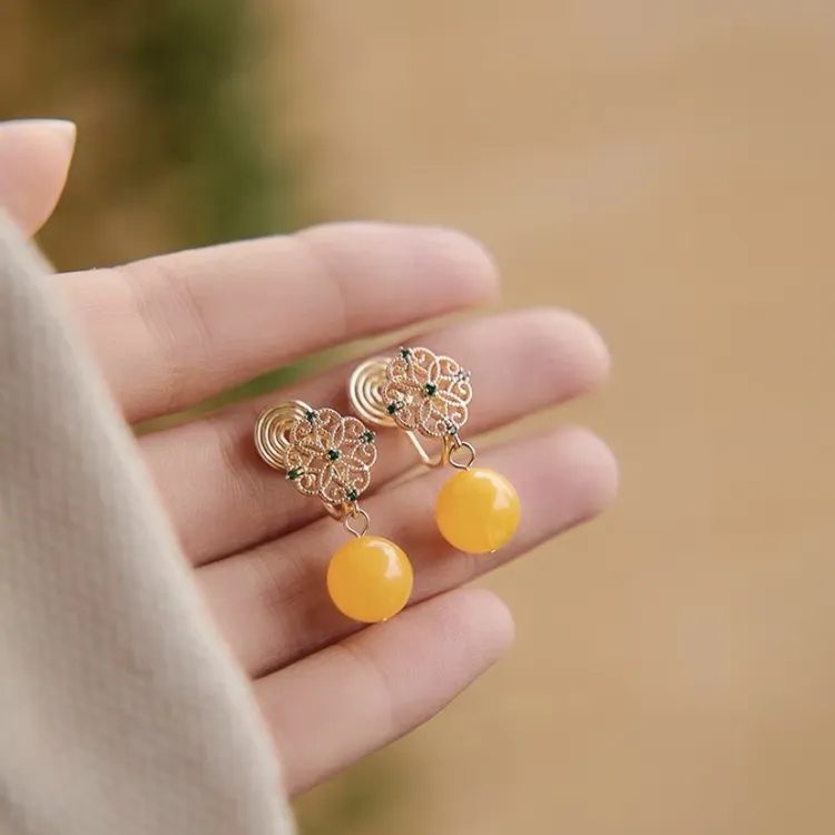 铜合金耳饰 H380无耳洞蚊香盘耳夹新中式国风复古高级感