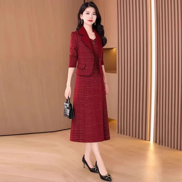 十月份喜婆婆婚宴装套装连衣裙女2025新款重要场合结婚阔太太两件