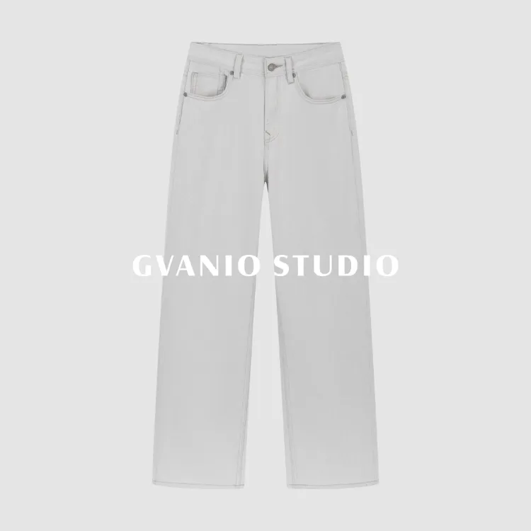  【明星同款】GVANIO STUDIO 彩棉白牛高级感阔腿直筒裤 G522A07