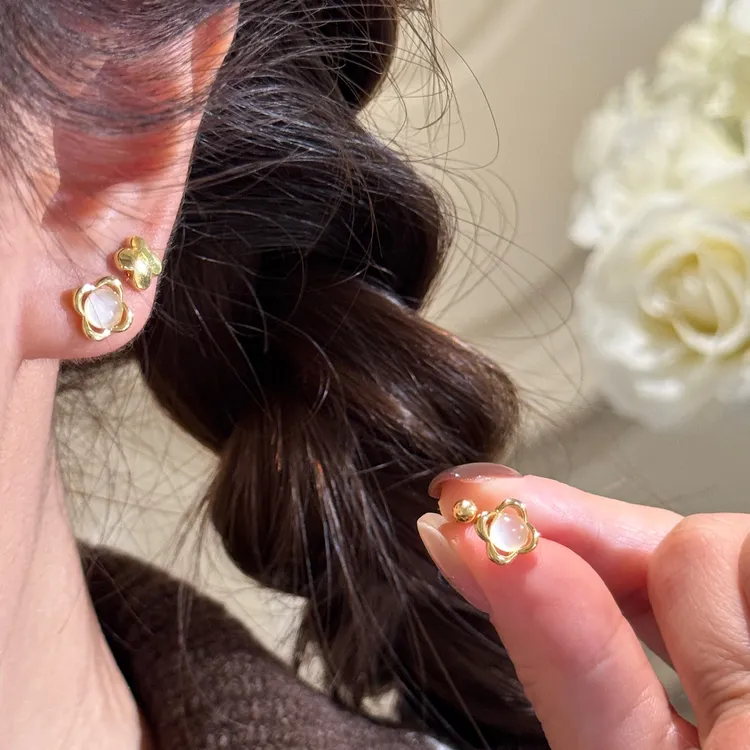 铜合金耳饰 猫猫石耳钉小众三件套简约日常款时尚耳环百搭款3033