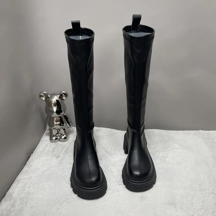 【跟高6厘米】新款后拉链显高显瘦百搭直筒靴女靴长靴8933