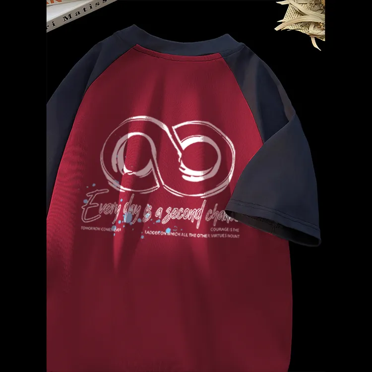 Labzaa潮牌简约字母印花插肩短袖t恤男夏季高街宽松休闲圆领上衣 