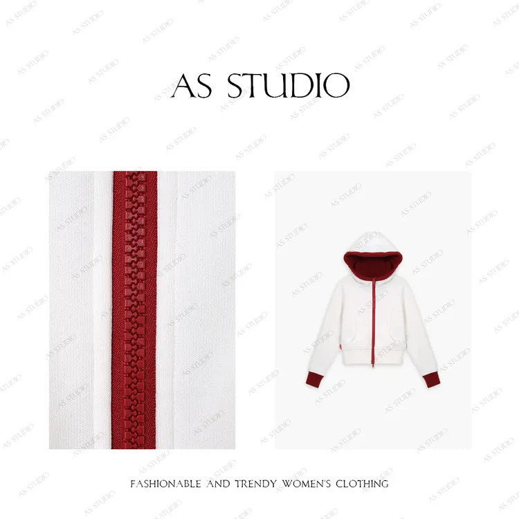 【AS畅步】25新双拉链加绒修身拼色连帽卫衣外套AS24DSY1093