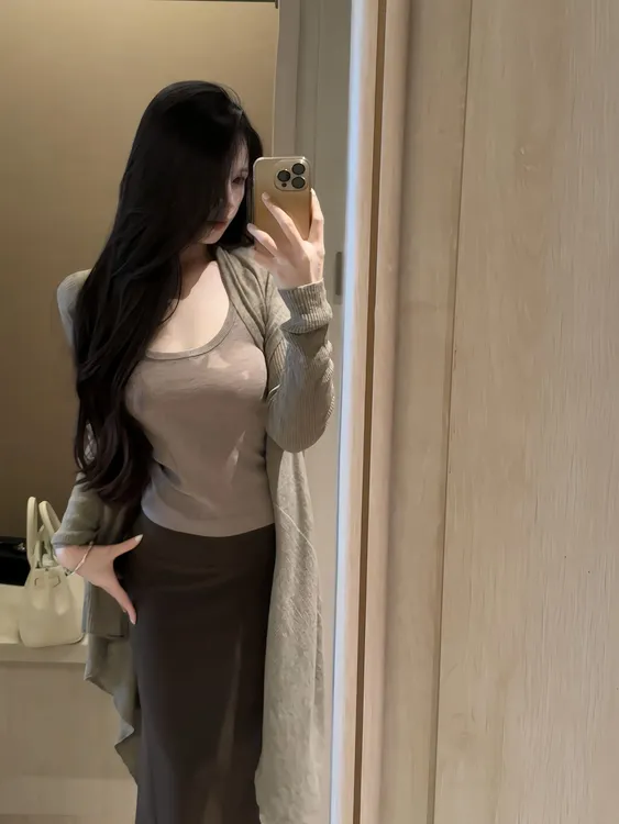 慵懒风套装女不规则长袖开衫U领背心高腰鱼尾半身长裙三件套裙子