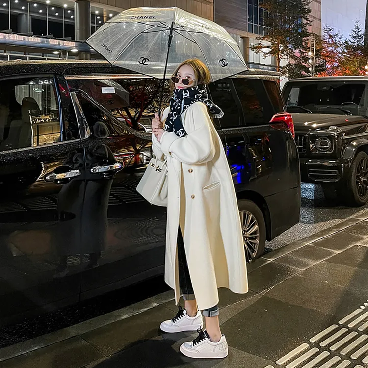 2025秋冬中长款名媛风双面绒毛呢外套女西装领潮流小个子呢子大衣