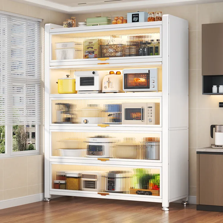 芒达厨房置物架落地多层收纳柜子微波炉家用带门多功能橱柜储物柜
