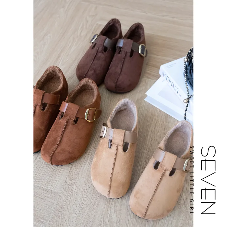 ⑦七七146小个子内增高全包吐司勃肯鞋女冬季加毛保暖穆勒鞋小美说