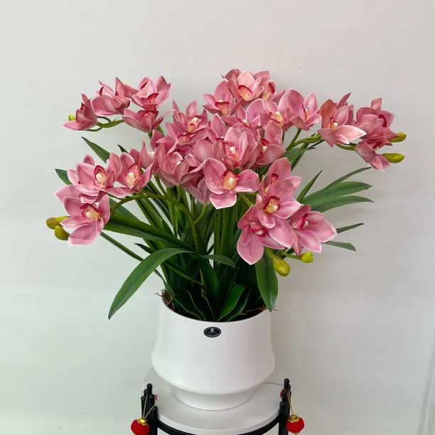 兰花仿真花高端蕙兰手感材质陶瓷盆栽中式客厅餐桌装饰花艺摆件