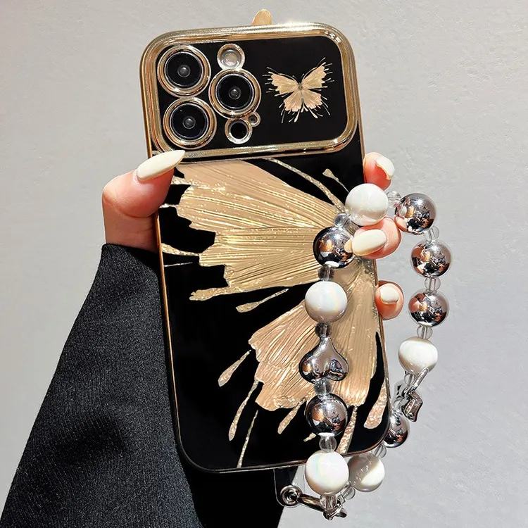 大视窗适用苹果15/14/13/12/11/X/8/7系列保护套大蝴蝶黑色手机壳