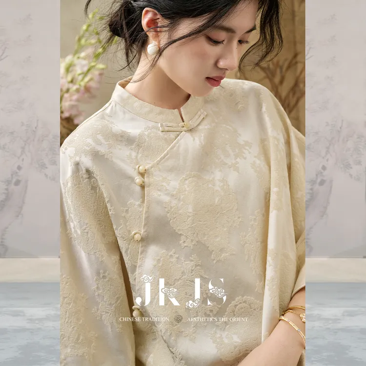 JKJS【拂麦浪】人丝人棉提花衬衫外套女高级感轻奢减龄洋气新中式