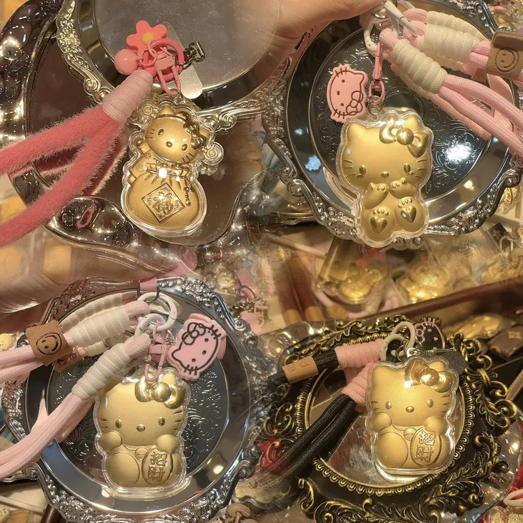 含金工艺品【kt猫合集双面招财kt报福kt】包包挂件钥匙扣水贝挂件