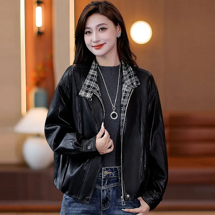 2025秋季新款复古拼接格子假两件外套女时尚洋气气质减龄夹克上衣