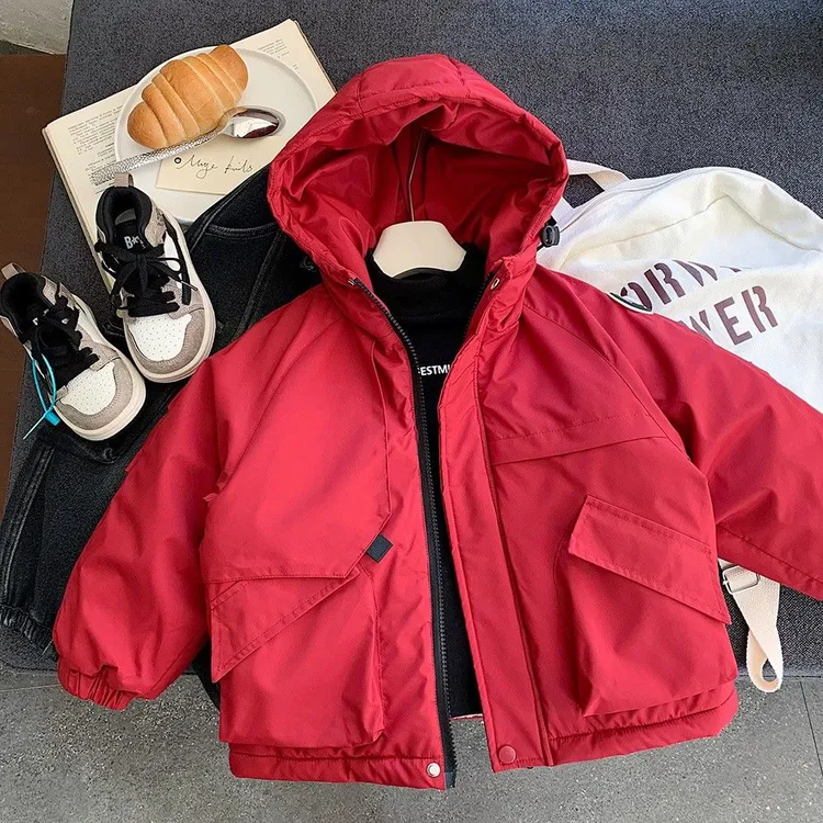 儿童棉服2025秋冬季新品加绒连帽派克服男女宝宝韩版加厚保暖外套