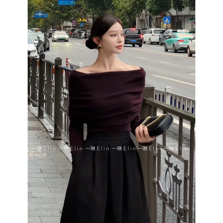 LZQ｜心动时刻～羊毛一字肩针织高级显瘦秋冬毛衣XMZH9599