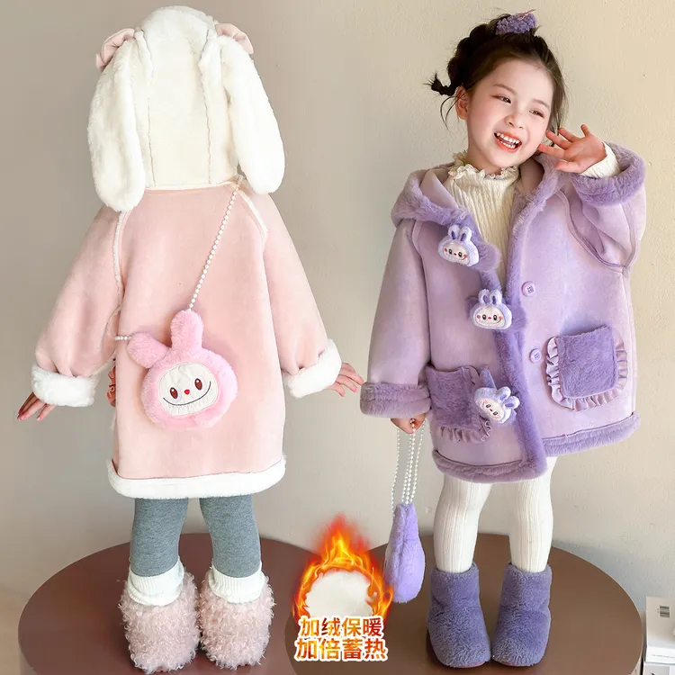 女童加绒加厚外套2025秋冬款季新款洋气超好看羊羔绒韩系长款大衣