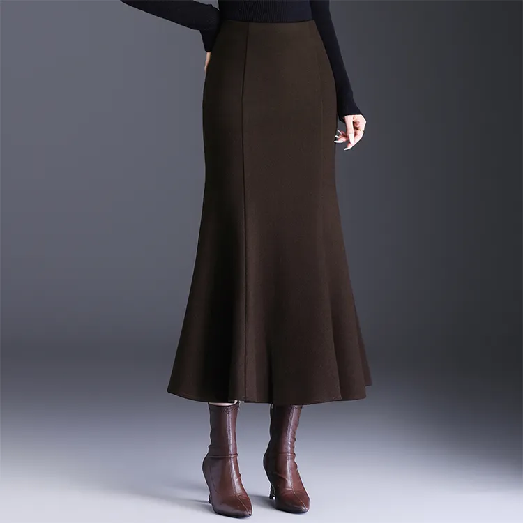 羊绒鱼尾裙半身裙女秋冬新款长裙高腰显瘦中长款直筒一步裙包臀裙