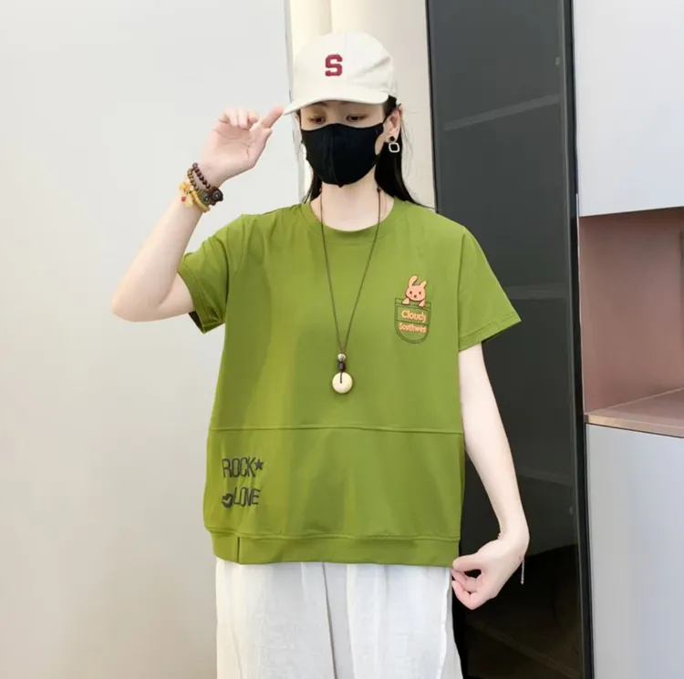 2025新宽松型印花常规短袖圆领T恤夏季大码宽松韩版休闲时尚百搭