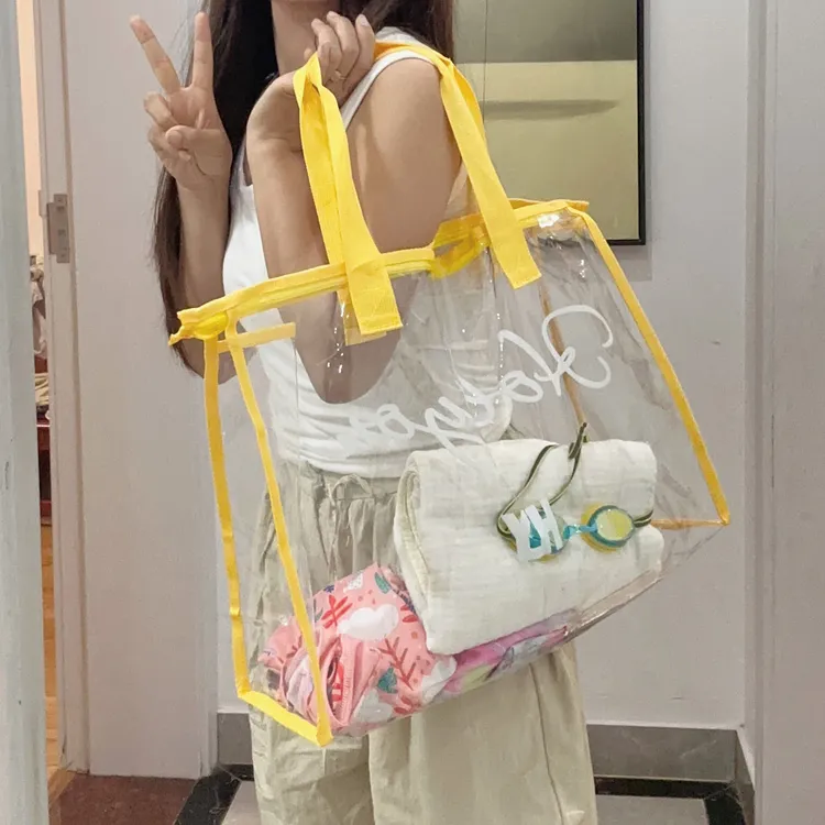 大容量透明防水沙滩包游泳包购物袋洗浴包旅行便携衣物收纳手提袋