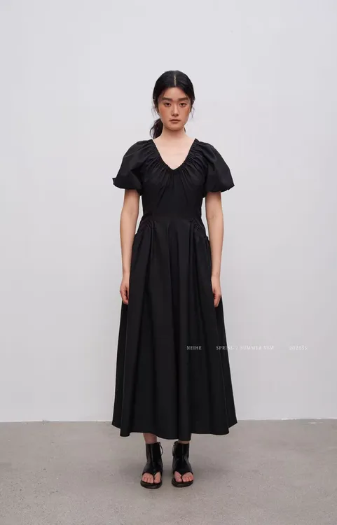 【NO退NO换】鑫燃KIKI 莱赛尔法式V领高级感百搭连衣裙 252377 NH