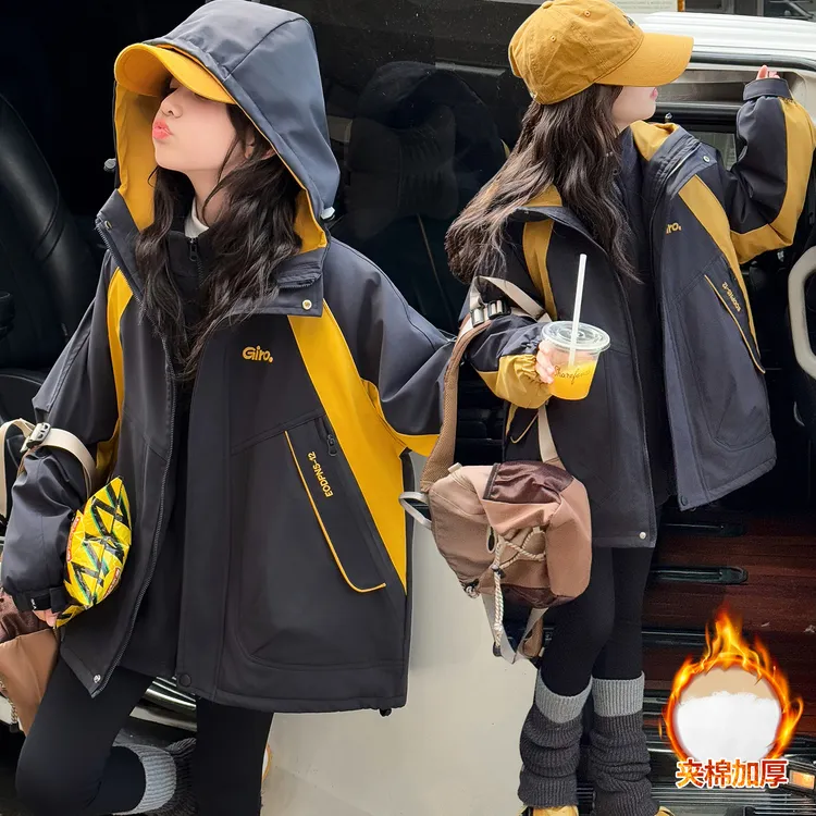 女童装6-12岁潮款外套冲锋衣男女童儿童洋气冬季保暖新潮新品韩版