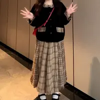 【莹莹推荐】学院风套装针织外套格子半裙两件套女胖mm早秋减龄穿搭