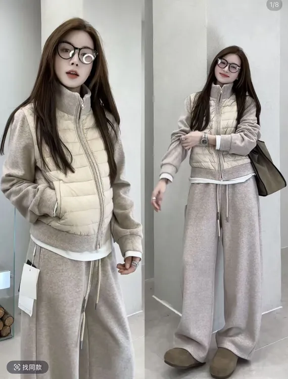 2025韩版时尚学院风显瘦气质运动宽松加厚百搭外套长裤套装9281