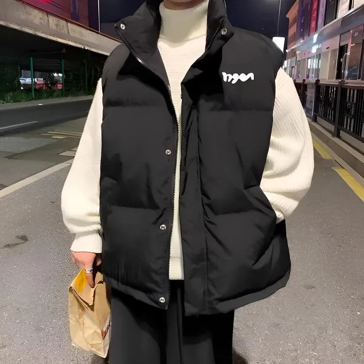 韩版潮牌背心秋冬季大码运动风宽松型保暖棉马甲男厚款情侣青少年