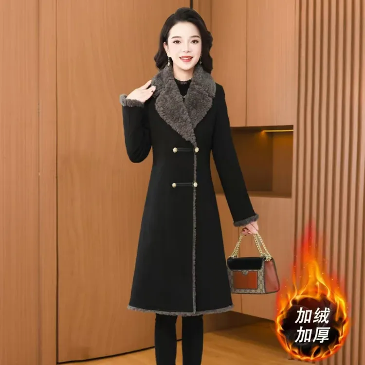 【外套】斜纹精纺冬季新款优雅大气时尚休闲修身加绒加厚毛呢外套