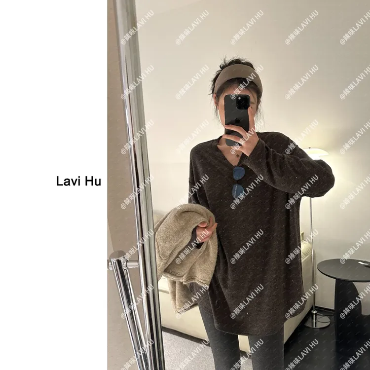 LAVI HU【旷野里的风】宽松韩系时尚闪片打底衫80100-1