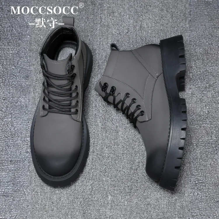 MOCCSOCC马丁靴男款冬季加绒保暖短筒靴厚底增高鞋时尚百搭工装靴
