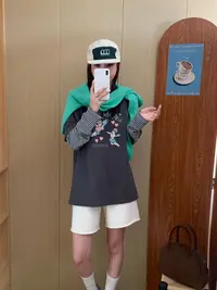 【主播推荐】女士假两件天使条纹袖T恤53062
