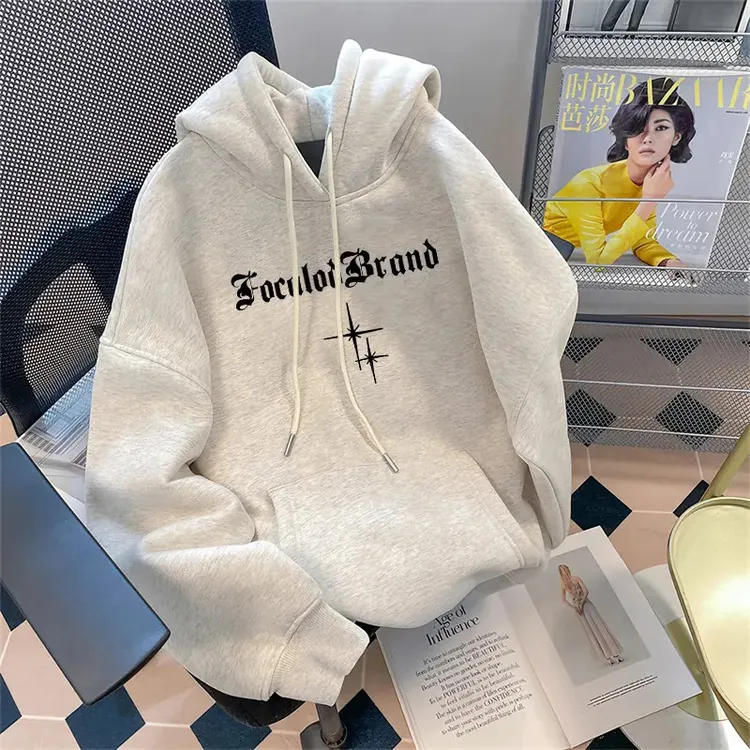 秋冬季设计感宽松加绒加厚宽松上衣青少年男高街vintage连帽卫衣