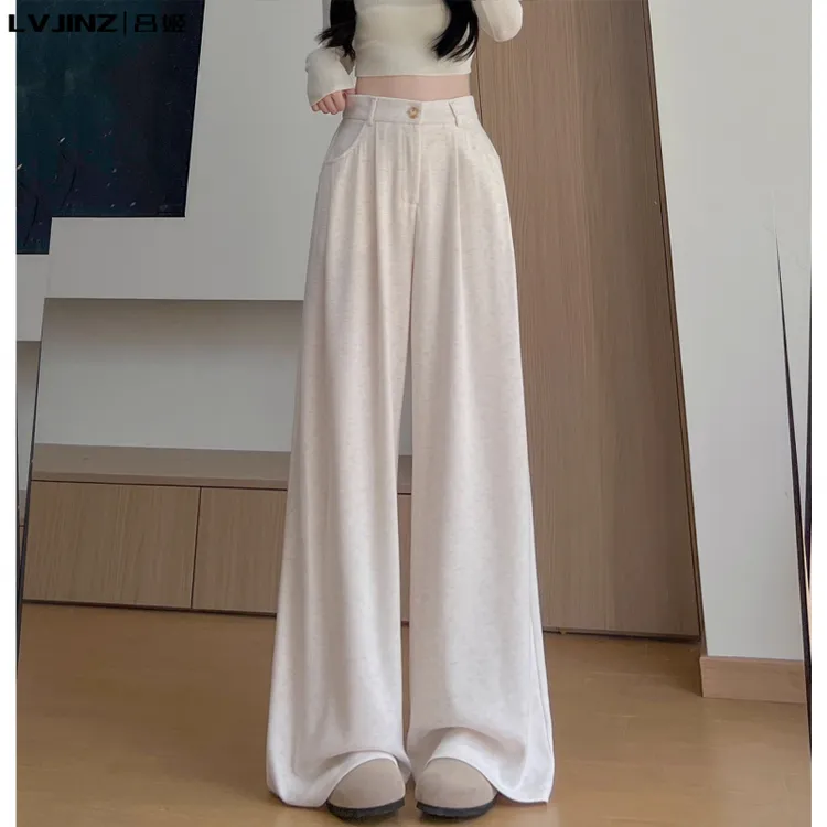 韩系糯米西装裤女秋季2025新款高腰宽松慵懒休闲直筒垂坠感阔腿裤