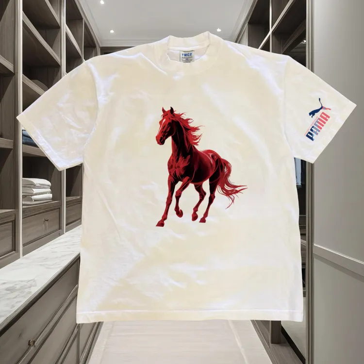 新款纯棉骏马印花圆领男士短袖T恤时尚百搭内搭
