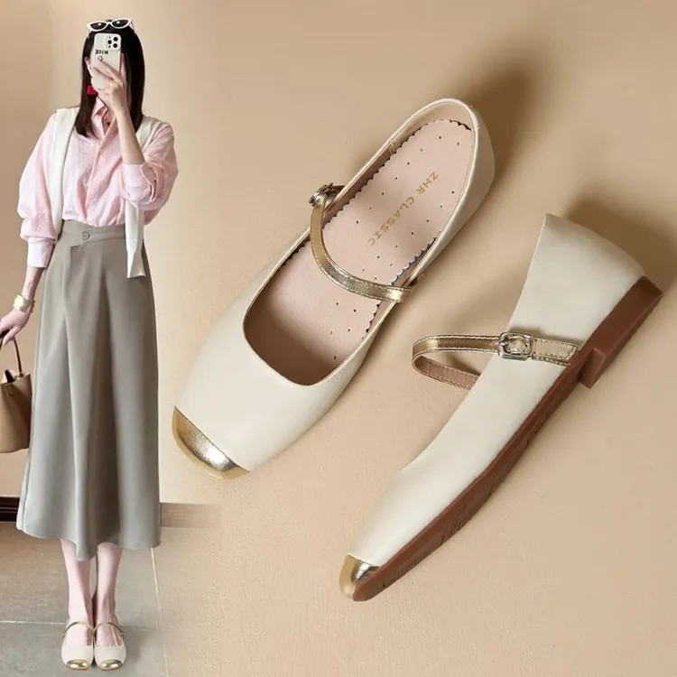 ZHR/则则真皮玛丽珍鞋休闲新款软底百搭小香风单鞋气质小皮鞋女鞋