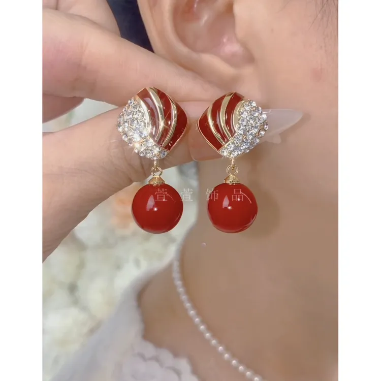 铜合金无非金属耳饰 【鸿运当头】时尚气质百搭高级感红色耳环808