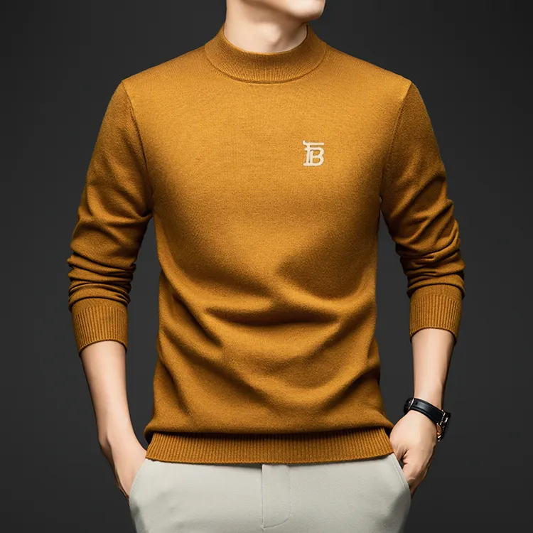 【奥莱撤柜1折购】秋季新款男士高档半高领精纺100%羊毛针织打底衫