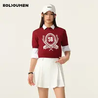 Holdoumen25夏季日常系列短款徽章提花针织衫