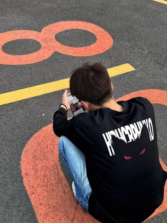 【重磅纯棉】长袖高街美式T恤秋季潮流印花男装百搭圆领宽松打底衫