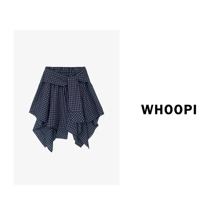 【Whoopi】【街拍欧尼】随性小众设计感不规则格纹半身裙