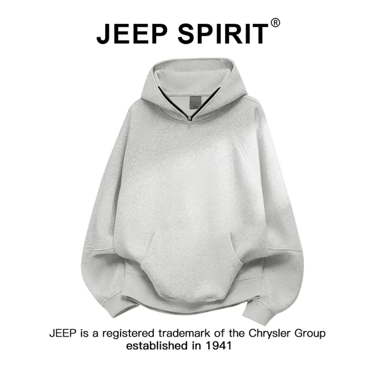 JEEPSPIRIT吉普重磅男士半拉链连帽高领卫衣秋季新款潮流宽松上衣