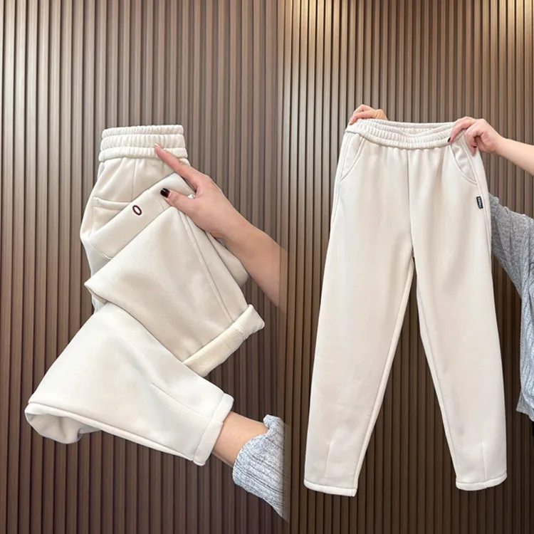 秋冬加厚加绒休闲九分裤洋气高弹哈伦裤卫裤休闲裤（裤长90）